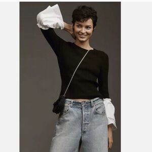 MAEVE by Anthropologie Bell Sleeve Sweater Size XXS Black White